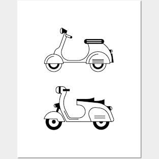 Illustration of two stylized black and white scooter (motorcycle) Posters and Art